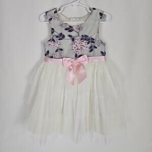 Purple Rose White Tierred Tulle Skirt Floral Dress, Size 5